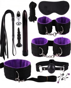 Фиолетово-черный набор БДСМ из 11 предметов