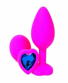 Розовая силиконовая пробка с синим стразом-сердцем L, 126133
