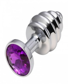 Анальная пробка Silver Small Plug рифленая фиолетовая