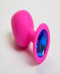 Розовая силиконовая пробка с синим стразом M