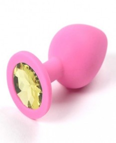 Розовая силиконовая пробка с желтым кристаллом S. 244788