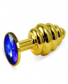 Анальная пробка Gold Small Plug рифленая синий