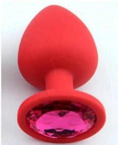 Красная силиконовая пробка с ярко розовым стразом