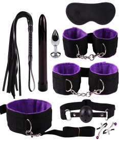 Фиолетово-черный набор БДСМ из 9 предметов