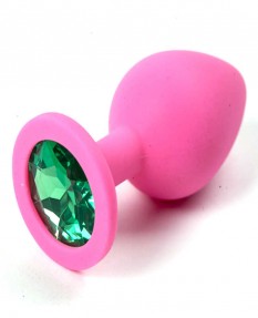 Розовая силиконовая пробка с зеленым кристаллом L