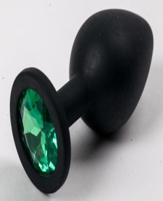 Пробка силиконовая черная с зеленым стразом Medium