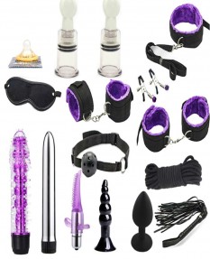 Фиолетово-черный набор БДСМ из 14 предметов
