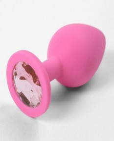 Розовая силиконовая пробка с нежно-розовым кристаллом L