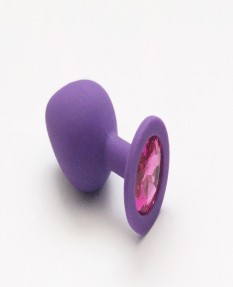 Фиолетовая силиконовая пробка с ярко-розовым стразом M