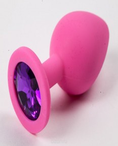 Розовая силиконовая пробка с фиолетовым кристаллом L