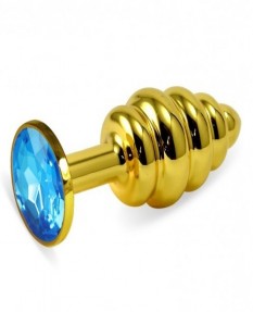 Анальная пробка Gold Small Plug рифленая голубая