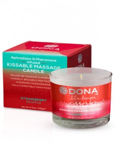 Вкусовая массажная свеча с феромонами и ароматом Клубничное суфле DONA Kissable Massage Candle