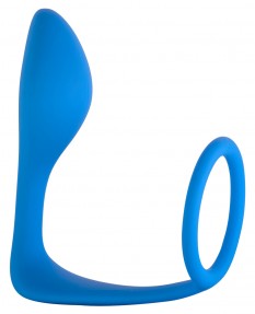 Мужской анальный стимулятор с кольцом на пенис Button Anal Plug Blue