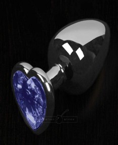 Маленькая анальная пробка с синим кристаллом в виде сердечка - Пикантные Штучки, 6 см