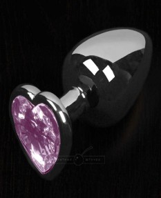 Маленькая анальная пробка с розовым кристаллом в виде сердечка - Пикантные Штучки, 6 см	
