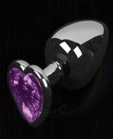 Маленькая анальная пробка с фиолетовым кристаллом в виде сердечка - Пикантные Штучки, 6 см