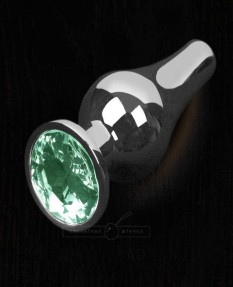 Анальная пробка маленькая с зеленым кристаллом - Пикантные Штучки, 8,5 см