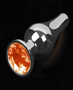 Анальная пробка маленькая с оранжевым кристаллом - Пикантные Штучки, 8,5 см