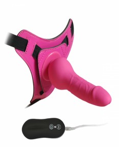 Страпон Harness Silicone Dildo pink 10 режимов вибрации