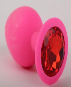 Розовая силиконовая пробка с красным кристаллом L