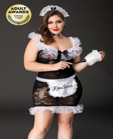 Костюм горничной CANDY GIRL FANNY (платье, ободок, чокер, фартук, метелка) черно-белый, 2XL