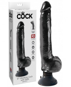 Черный вибратор с присоской King Cock Vibrating Cock with Balls Black 21 см